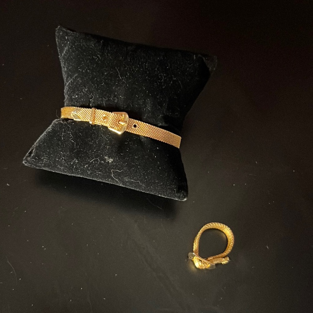 Gold mesh ring bracelet set